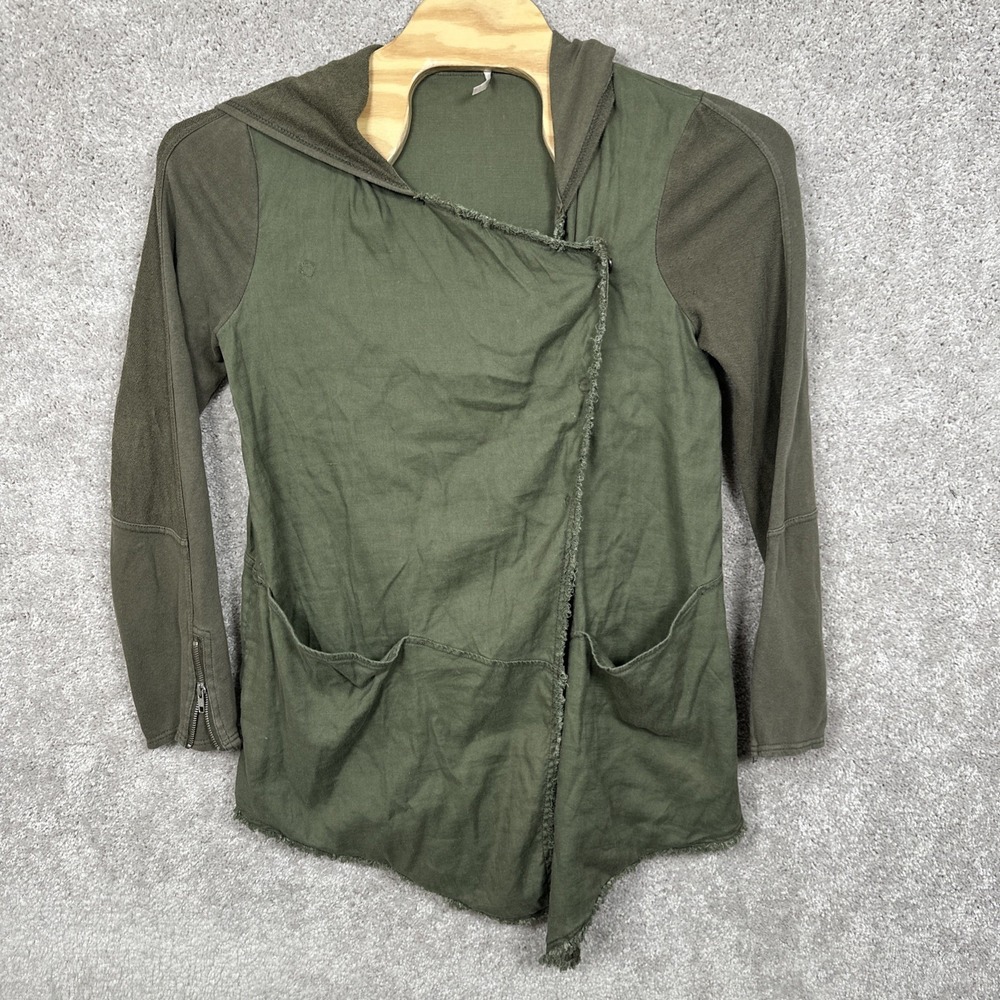 Free People Women's Size L Asymmetrical Olive Green Snap Button Closure Hoodie